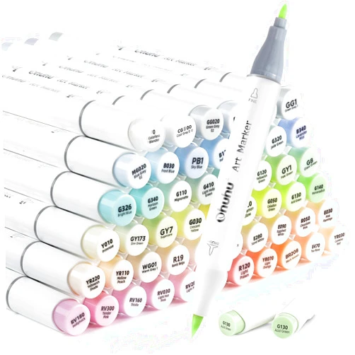 Ohuhu Pastel Alcohol Brush Markers - 48 New Pastel Colors - Blossoming - Alcohol Based Double Tipped Art Alcohol Markers for Artist Adults' Coloring Illustration - Brush & Fine Dual Tips - Honolulu B