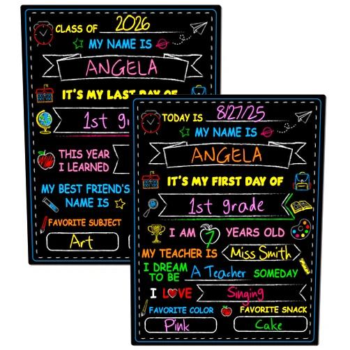 Melisheer First & Last Day of School Chalkboard, Personalized Paper Back to School Supplies, 14 X 11 in Erasable Double Sized First Day of School Board for Kids Son Daughter