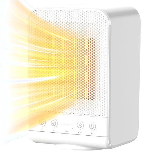 Lerat Space Heater, Portable Electric Heaters with Thermostat, 1500W PTC Fast Heating Ceramic Room Small Heater with 3 Modes, 1-12H Timer, Heaters for Indoor Use Office Bedroom Home-White