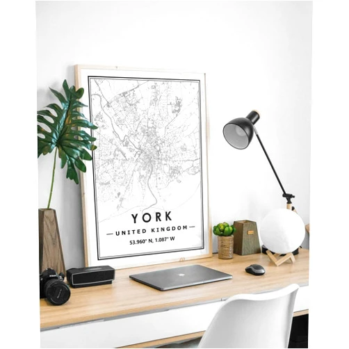 MG Global York United Kingdom Poster - Portrait Map - Minimal Scandinavian Nordic - Artwork Print - 11x17 16x24 24x36 Unframed Wall Art - Home Decoration