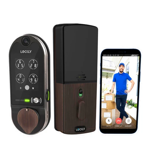 Lockly Vision, Video Doorbell Camera Smart Lock, 2-Way Audio Keyless Entry Door Lock, Fingerprint, Digital Keypad, Wi-Fi Smart Locks for Front Door with SD Card, No Monthly Fee, Venetian Bronze