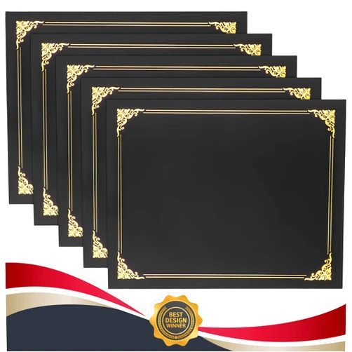 COIDEA Certificate Holders, Black Diploma Holders, 10 Pack Certificate Covers for Letter Size 8.5 x 11 Certificate Paper with Gold Foil Border, Cardstock, Award, Graduation, Documents