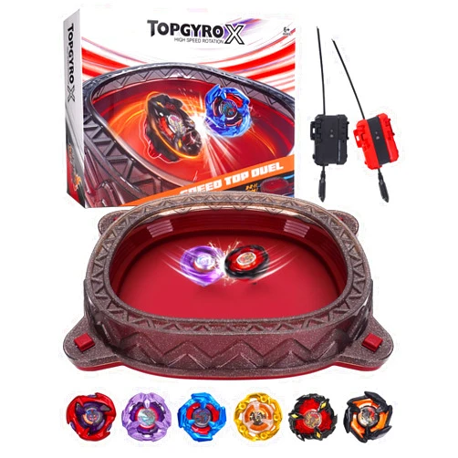 BGOVTAPO X Stadium Starter Kit - with 6 X Tops, 2 Launchers & Arena for Battle, Ultimate Competitive Spin Top Battle Set, Gift for Kids, Boys, Girls Ages 6+