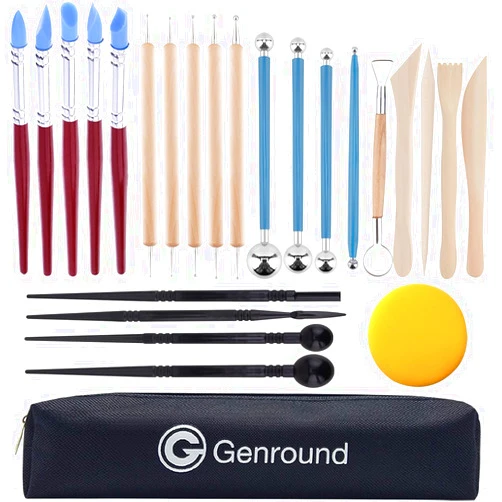 Genround DIY Polymer Clay Tools, 25pcs Polymer Clay Sculpting Tools with Storage Bag Modeling Clay Tools Clay Sculpting Tools for Kids