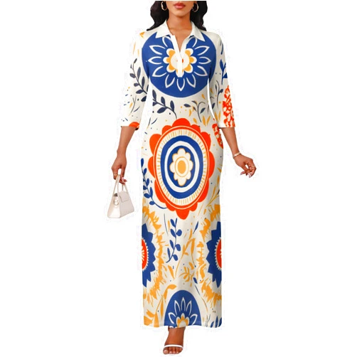 Lezacnv Women's Vintage Tea Dress V Neck 3/4 Sleeve Semi Formal Cocktail Party Dresses Work Ankle Length Maxi Dress XS-3XL