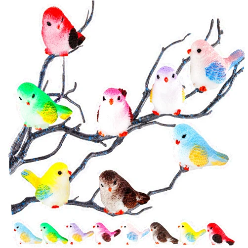 Skylety 16 Pieces Miniature Bird Figurines Bird Decorative Figurines Dollhouse Simulation Bird Figures Toy Mini Bird Figures Cute Animal Model for Garden, Miniatures Moss Decoration, Micro Landscape