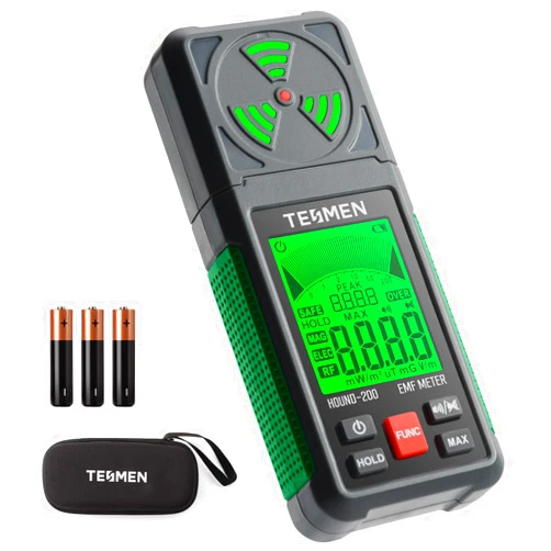 TESMEN EMF Meter, Hound-200 EMF Detector: 3-in-1 Portable Electromagnetic Field Radiation Detector for EF, RF, MF, WiFi Signal, Suitable for Home, Office EMF Inspections and Ghost Hunting - Green