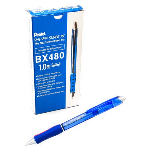 Pentel RSVP Super RT Ballpoint Pen, (1.0mm) Medium Line, Blue Ink, Box of 12 (BX480-C)