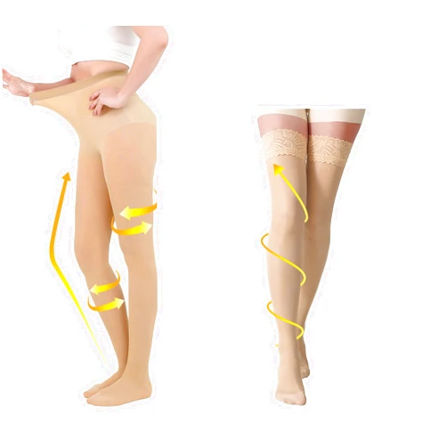 AMZAM Thigh High Sheer Compression Stockings for Women - 15-20 mmHg Closed Toe+Sheer Compression Pantyhose for Women