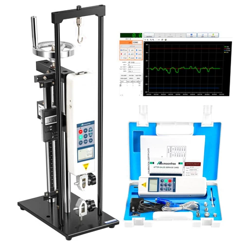 Mxmoonfree Digital Force Gauge 500N Push Pull Gauge with Force Gauge Stand Force Test Stand Wheel-Operated 150mm Stroke and HJJ-001 Clamp x2 (HLB Test Stand+HP-500N)
