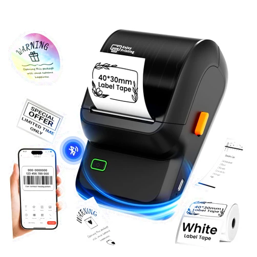 NelkoGlobal Label Maker, Thermal Label Maker, Barcode Label Printer for Small Business, Bluetooth Label Maker Machine Compatible with Phone & PC, Inkless Portable Label Makers for Address, Logo, Barcode
