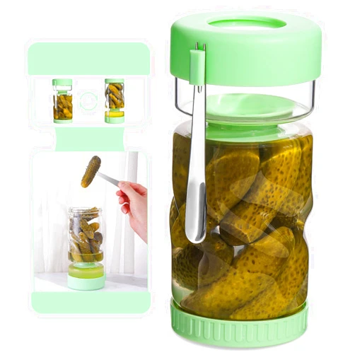 Fruui Glass Pickle Jar with Strainer Flip and Stainless Steel Fork, 36oz Leakproof Airtight Large Pickle Container with Strainer, Hourglass Pickle Juice Separator Jar for Olive, onions, gherkin
