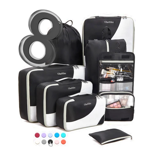 OlarHike 8 Set Packing Cubes for Travel, 4 Various Sizes(Extra Large,Large,Medium,Small), Luggage Organizer Bags for Travel Accessories Travel Essentials, Travel Cubes for Carry on Suitcases (Black)