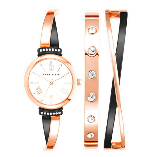 Anne Klein Women's Premium Crystal Accented Bangle Watch Set, AK/2245