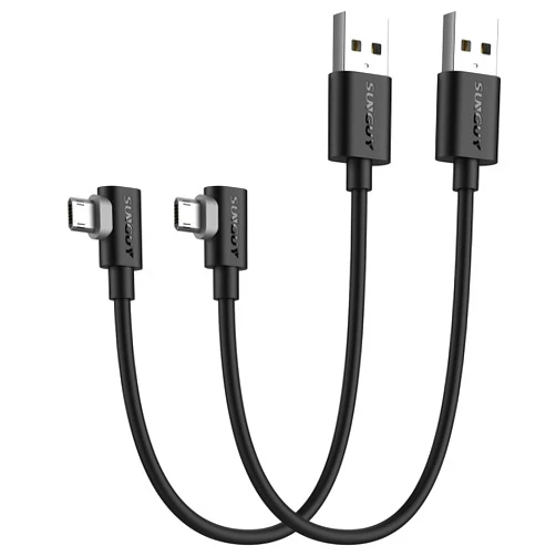 SUNGUY Micro USB Cable 1FT [2 Pack], Right Angle Micro USB Cable Fast Charging & Data Sync Cord Compatible for Samsung Galaxy S7 Edge S6 S5, Moto E6 5 4, LG -Black