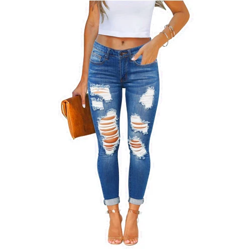 KUNMI Women's Skinny Ripped Trendy Jeans Distressed Stretchy Denim Pants