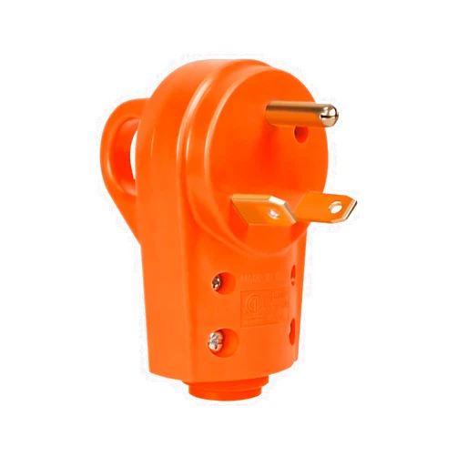 BELOMI 30 Amp RV Plug, Heavy Duty NEMA TT-30P Replacement Plug Adapter, 125V Electrical Power Connector Extension Cord End with Easy Unplug Handle, Compatible with RV Trailer（Male/Orange）
