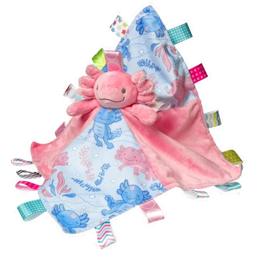 Taggies Stuffed Animal Lovey Security Blanket with Sensory Tags, 13 x 13-Inches, Lizzy Pink Axolotl