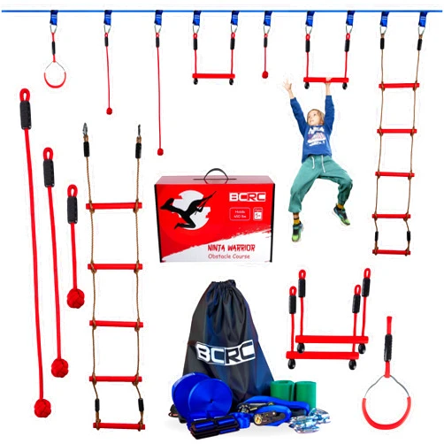 Generic Ninja Warrior Obstacle Course for Kids Up to 450 Lbs - Kids Outdoor Play Equipment - Double Slackline with 7 Hanging Attachments - Jungle Gym - Ninja Course for Kids Outside - 35 Foot Line