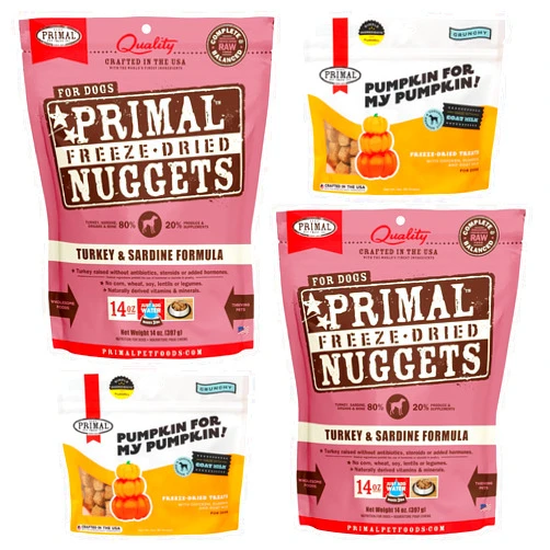 Primal Pet Foods Primal Freeze Dried Dog Food Nuggets, Turkey & Sardine 14oz (2 Pack) & Pumpkin for My Pumpkin, 2 oz (Pack of 2) - Holiday Bundle