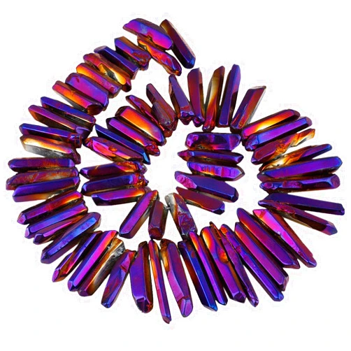 SUNYIK Colorful Titanium Coated Crystal Points Quartz Polished Sticks Spikes Point Beads 15 inch Strand Drilled