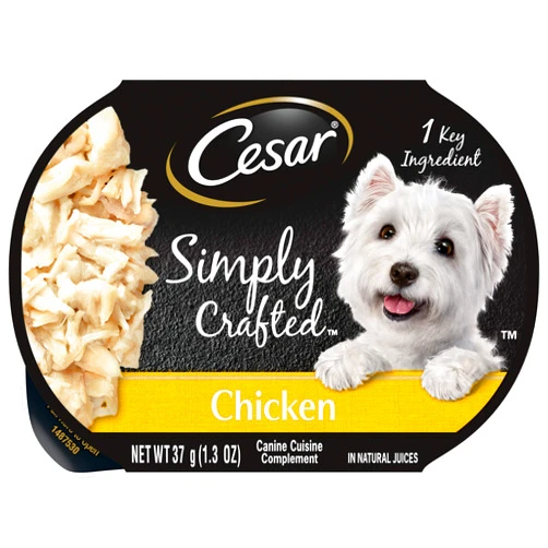 CESAR SIMPLY CRAFTED Adult Wet Dog Food Meal Topper, Chicken, (10) 1.3 oz. Tubs