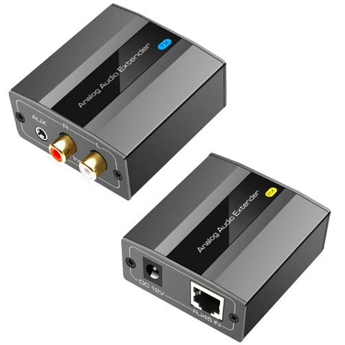 DONGJIAN Analog Audio Extender RCA 3.5mm Stereo Over Ethernet Single Cat5e 6 7 Cable up to 1475ft Converter Adapter Support PCM Stereo POC Power on Cat