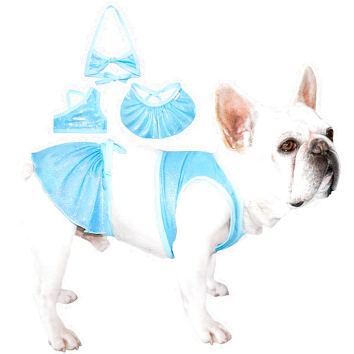 TONY HOBY Dog Swimming Dress, Sparkling Dog Bikini, Dog Beach Dress in Seaside, Pool, Dog Bathing Suit for Small Medium Dog (3PCS, Light Blue, XL)