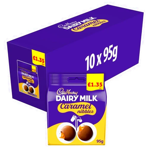 Cadbury Dairy Milk Caramel Nibbles Chocolate Bag 95g x 10 Bags