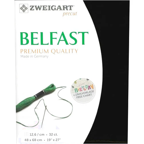 Wizardi Zweigart Precut Belfast 32 Count Black 3609/720