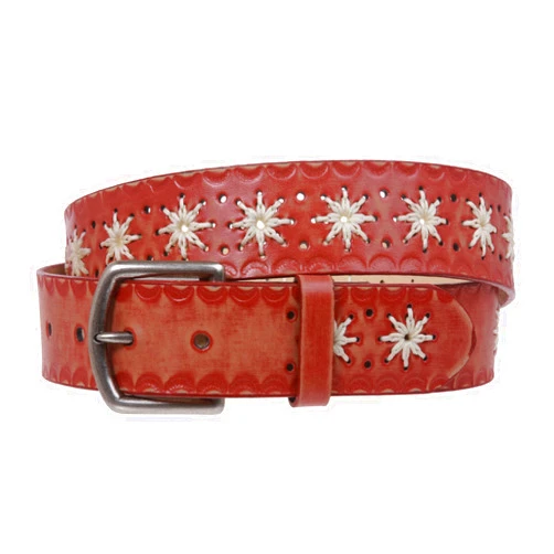 Beltiscool Snap on Flower Embossing Vintage Leather Belt