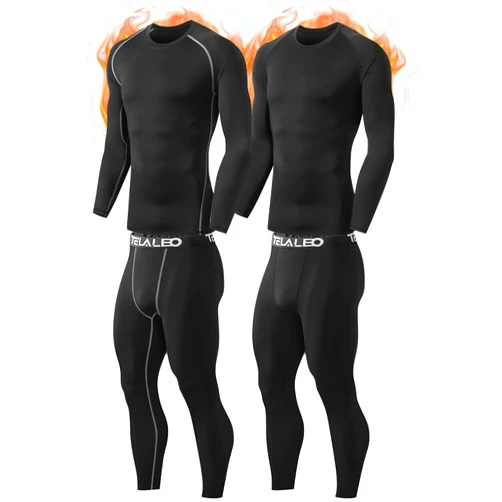 TELALEO 2 Set Mens Thermal Underwear Fleece Lined Long Johns 4 Pcs Base Layer Shirts Pant for Cold Winter Weather
