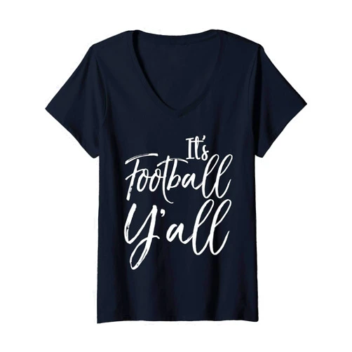 It's Football Time Y'all Design Studio Womens Cute Southern Football Saying for Women It's Football Y'all V-Neck T-Shirt