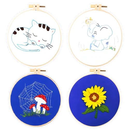 FMTYAOIU Embroidery Kits for Beginners 4 Sets, Cross Stitch with Stamped Patterns and Instructions, Needlepoint Funny Hobby Kits with Embroidery Hoops, Color Threads and Scissors,DIY Crafts for Women