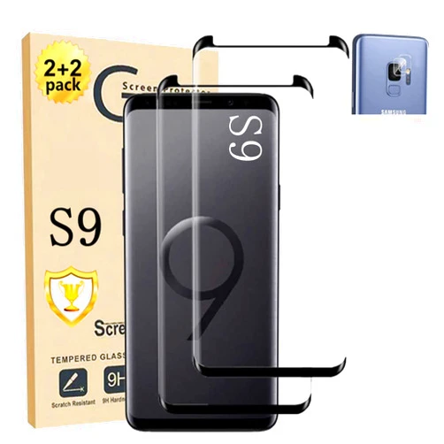 Micger Galaxy S9 Screen Protector, 2 Pack Galaxy S9 Tempered Glass Screen Protector, 2 Pack Camera Lens Protector, 3D Glass 9H Hardness Tempered Glass Screen Protector for Samsung Galaxy S9【2+2 Pack】