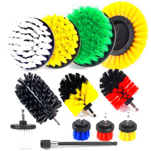 SHIELDPRO 12 Pack Drill Brush Attachment Set, Power Cleaning Scrubber Brushes for Drill, Extend Long Attachment, All Purpose for Bathroom, Car Detailing, Carpet, Tile Grout, Sinks, Corners