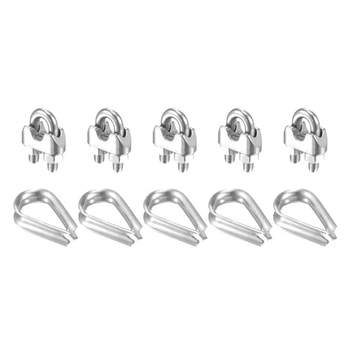 uxcell Wire Rope Cable Clip Kit for M6, Included Rope Clamp 5Pcs and Thimble Rigging 5Pcs, 304 Stainless Steel U Bolt Saddle Fastener