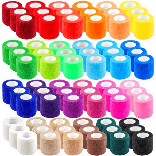 CLRBEATTY 72 Pack Self Adhesive Bandage Wrap,Athletic Elastic Cohesive Bandage,Breathable Self Adherent Wrap for Pets,2 Inch x 5 Yard Stretch Bandage Sports Wrap for Wrist Ankle Swelling Sprains,24 Colors