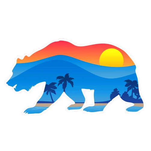 JMM Industries California Bear Scenic Sticker Decal Sunset Mountains Shoreline Beach Palm Trees 4-Inches Premium Quality Vinyl Sticker UV Protective Laminate PDS2151