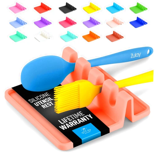 Zulay Kitchen Silicone Utensil Rest with Drip Pad for Multiple Utensils - BPA-Free, Heat-Resistant Spoon Rest & Spoon Holder for Stove Top - Kitchen Utensil Holder for Ladles & Tongs - Peach Bud