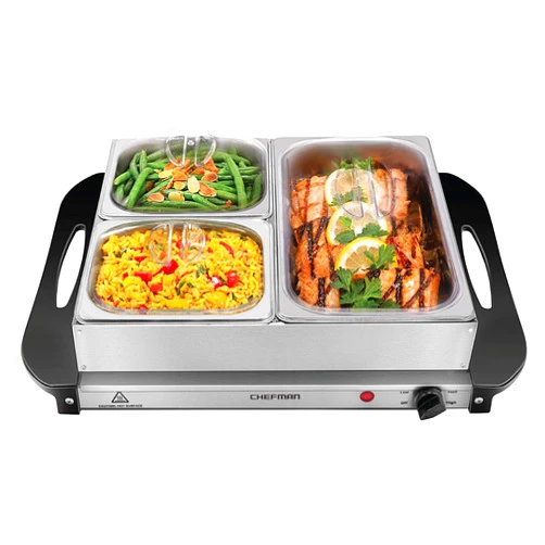 Chefman Electric Buffet Server + Warming Tray w/Adjustable Temperature & 3 Chafing Dishes, Hot Plate Perfect for Holidays, Catering, Parties, Events & Home Dinners, 14