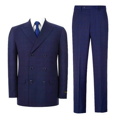 AMY ZHU Pio Lorenzo Men's 2-Piece Classic Fit Double Breasted Peak Lapel Plaid Suit