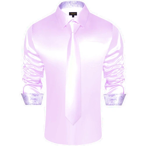 DiBanGu Satin Shirt and Tie Sets for Men Dress Shirts Long Sleeve Inner Contrast Men's Casual Button-Down Shirts S-3XL