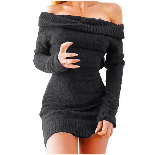 Asntrgd Women's Off The Shoulder Sweater Dress 2024 Fall Long Sleeve Sexy Bodycon Mini Dress Winter Soft Comfy Dresses