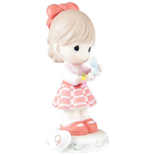 Precious Moments, Growing In Grace, Age 9, Bisque Porcelain Figurine, Brunette Girl, 154036B