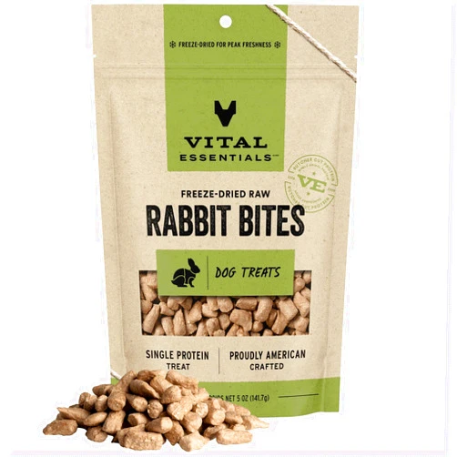 Vital Essentials Freeze Dried Raw Whole Animal Dog Treats, Rabbit Bites, 5 oz | Premium Quality High Protein Training Treats | Grain Free, Gluten Free, Filler Free