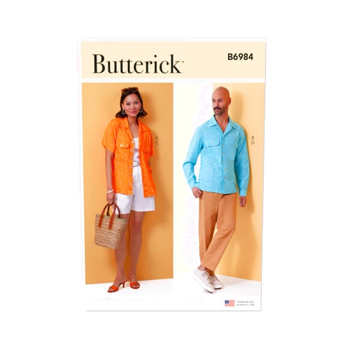 Butterick Unisex Loose-Fitting Shirts, Shorts and Pants Sewing Pattern Packet, Design Code B6984, Sizes XS-S-M-L-XL, Multicolor