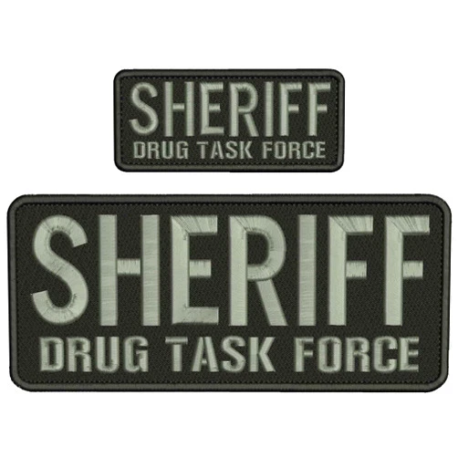 Fishi Police Patch for Vest Sheriff Drug Task F Embroidery Patch 4X10 and 2X5 Hook ON Back Gray ON Black