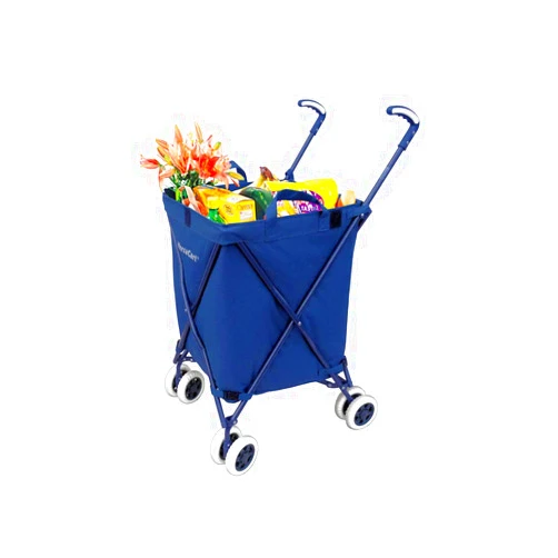 Versacart Transit -The Original Patented Folding Shopping and Utility Cart, Water-Resistant Heavy-Duty Canvas with Cover, Double Front Swivel Wheels, Compact, Transport Up to 120 Pounds, Blue