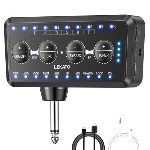 LEKATO Guitar Headphone Amp Micro Headphone Amplifier with Multi Effects - Amp Models, IR Loading, Tuner, Rechargeable Bass Electric Guitar Headphone Amplifier Delay Reverb Chorus Overdrive Portable
